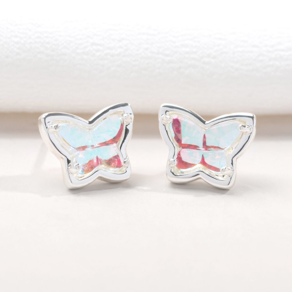 Alicia Bonnie Dichroic Glass Butterfly Silver Stud Earrings Cute Floral